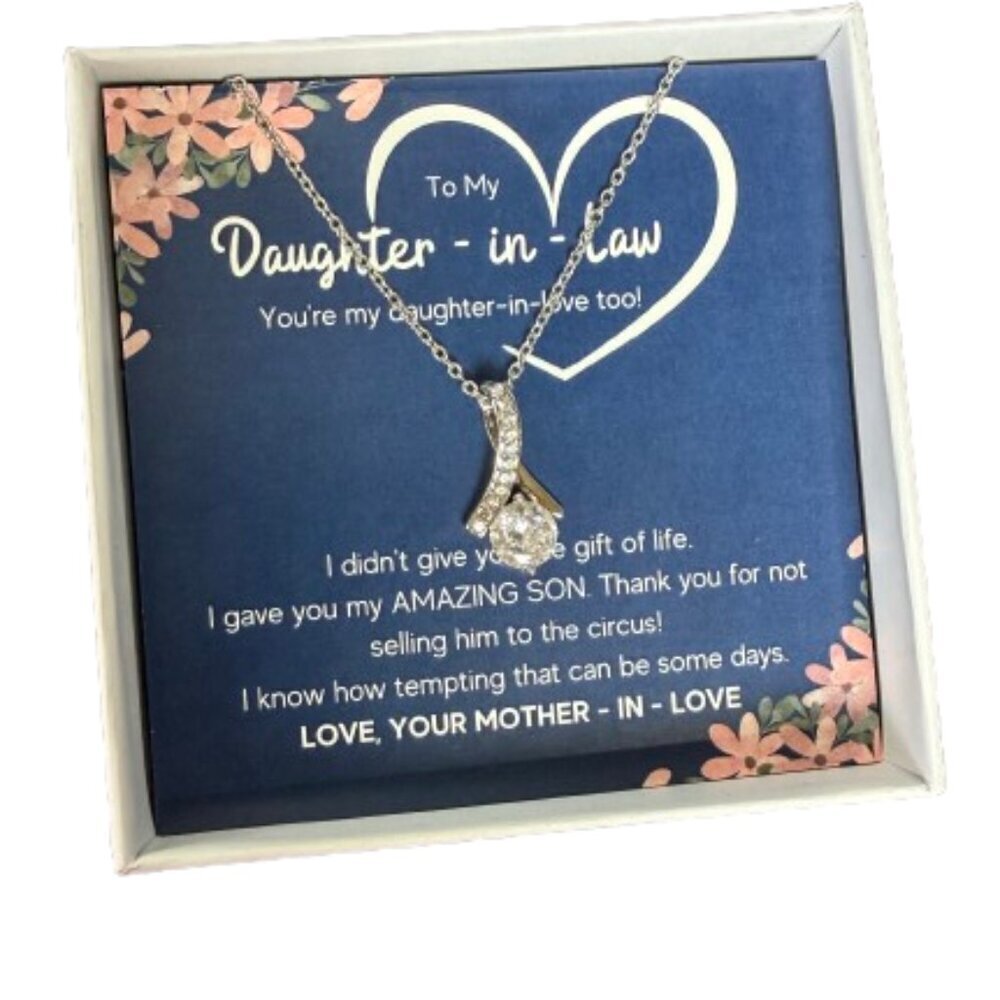 New NIB Daughter In Law Necklace Pendant Silver Tone Crystal